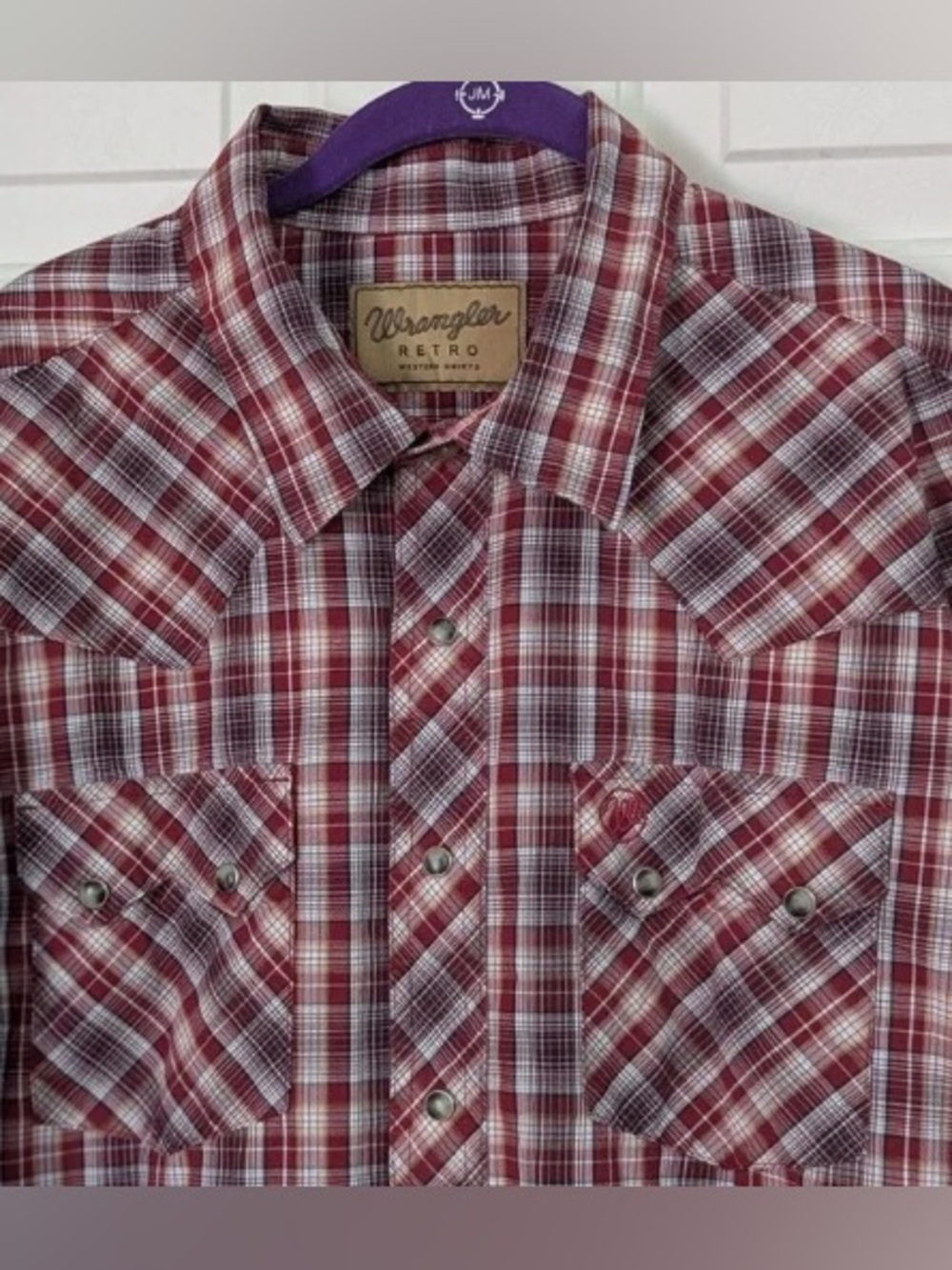 Wrangler Red White Gray Plaid Western Shirt
